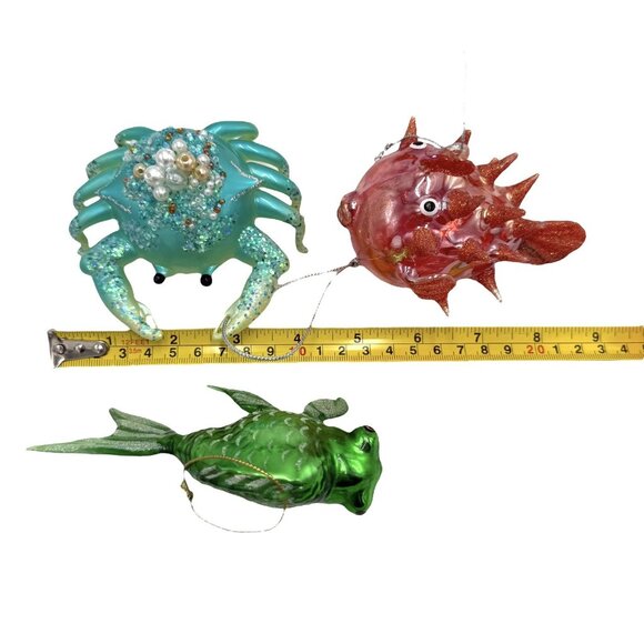 4 Glass Crab Koi Fish Pufferfish Ocean Seaside Coastal Tropical Ornament Lot - Picture 10 of 10